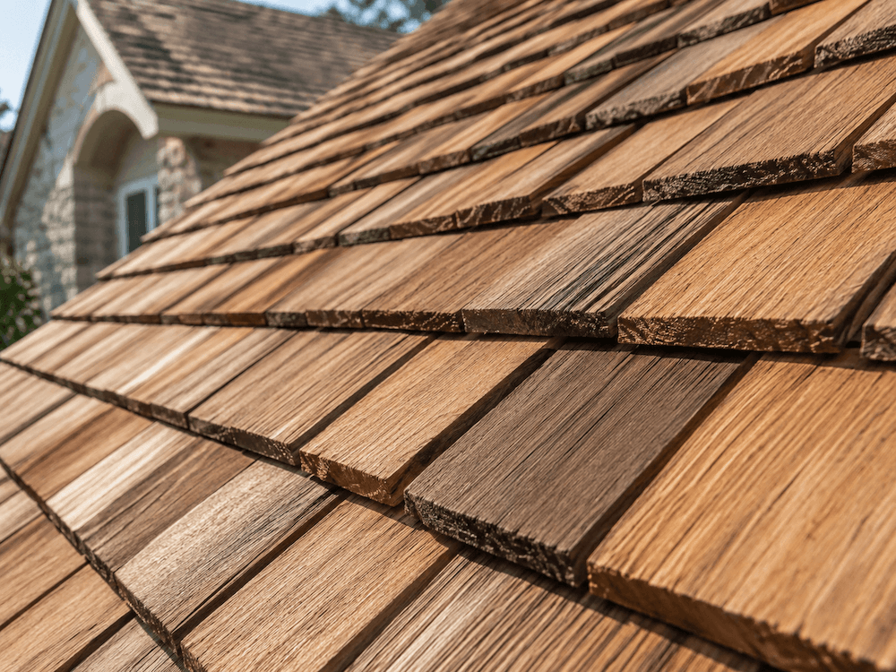 Close up of cedar shake wood roof on a Richmond home
